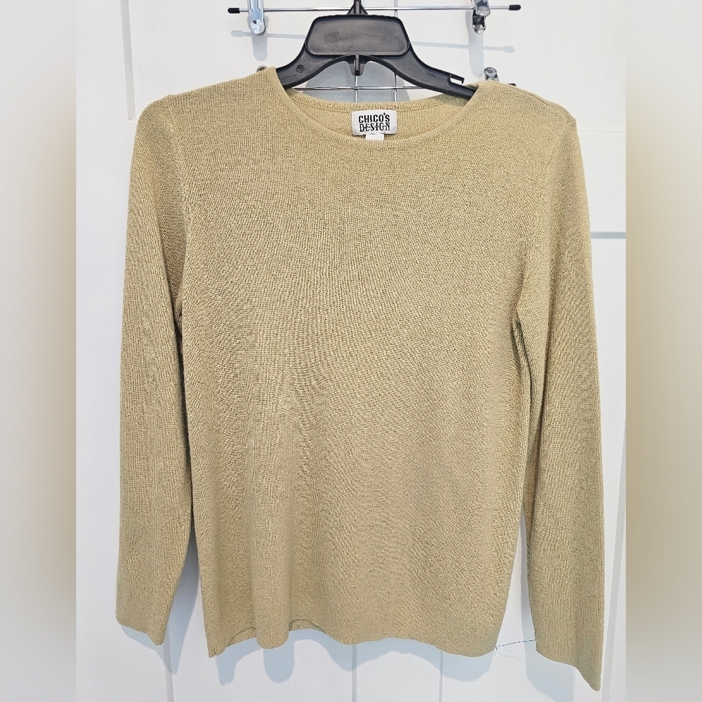 Chico's Design Beige Knit Sweater Medium Vintage Minimalist Long Sleeve Medium